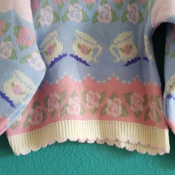 Miniwaves Vintage Tea & Flower Knit Kids Sweater - Picture 6 of 8